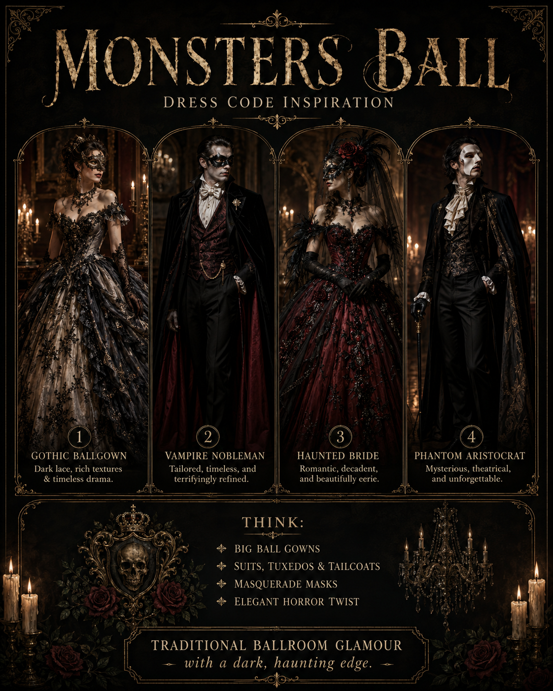 Monsters Ball Saturday dress code inspiration — gothic ballroom glamour